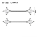 Silver stainless steel nipple barbell with 1.2x14mm bar and square zircon stones - Style 6-Square White Zircon