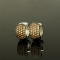 Silver huggie earrings with champagne pave set cubic zirconia stones in a black setting - Silver/Champagne Zircon