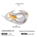 Irregular wavy two-tone stainless steel ring in gold and silver finish with dimensions - Gold and Silver