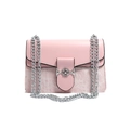 Pink patchwork chain shoulder bag with floral fabric and silver round metal lock - Pink