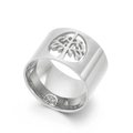 Polished silver stainless steel wide ring featuring a hollow Tree of Life design - Tree of Life Hollow Silver Style (KR35878-K)