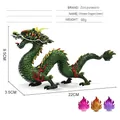 Green Chinese Dragon animal model with red flame details and three color fireballs - Cyan