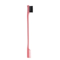 Close-up of pink double-headed edge hair brush with black bristles and fine comb teeth - Double-Headed Brow Brush Pink