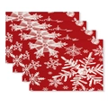 Set of 4 red Christmas placemats with white snowflakes for festive table decor - CD62-7 (Red Base White Snowflake)