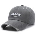 Distressed dark grey baseball cap with white RENEW 3D embroidery and vintage wash finish - Adjustable / Gray