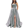 Sparkly silver sequins bridesmaid dress with strapless neckline and high leg slit - US size 14plus / Gray