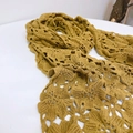 Ginger yellow knitted scarf featuring delicate lace crochet floral patterns on white - 3023 Knit Crochet Style / Yellow