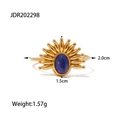 Dettaglio dell'anello solare placcato oro con lapislazzuli e misure dimensionali - Anello con Gemma Blu a Raggi di Sole