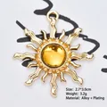 Baroque sun flower pendant in golden alloy with yellow transparent stone 2.7x3.0cm - Transparent Golden Yellow