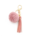 Porte-clés pompon en fourrure rose avec gland assorti et anneau en métal doré - Rose