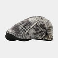 Classic black and grey plaid flat cap with adjustable buckle and vintage retro texture - One Size / Black White Gray Plaid (5#)