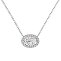 Collier en argent sterling S925 avec pendentif en zircon ovale et halo de diamants - Collier Pendentif Zirconia Halo Ovale (DY190883-S-W-WH)