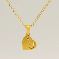 Collana cuore in oro 18k con lettera U traforata e piccolo cristallo lucido elegante - Lettera U