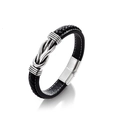 Bracciale da uomo in pelle nera intrecciata con nodo argentato metallico e chiusura magnetica - Pelle Nera 21.5CM