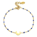 Golden stainless steel chain bracelet with blue beads and crescent moon pendant charm - Moon - Dark Blue Beads