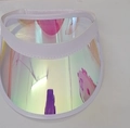 White holographic PVC sun visor hat with reflective anti-UV plastic brim for women - Purple Pink Holographic-Elastic Band