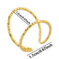 Macro detail of a gold minimalist C-shaped ear cuff with texture and size measurements - Gold