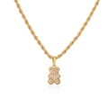 Goldene Bären-Halskette mit funkelnden Zirkonen an einer feinen gedrehten Seilkette - Bär Halskette / Gold