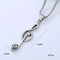 Detailed view of Viking skull treble clef pendant with dimensions 52mm height and 6g weight - Music Note Skull Style 16