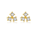 Elegant gold S925 sterling silver earrings with three round cubic zirconia stones - 925 Silver / 18K Gold White Rhinestone
