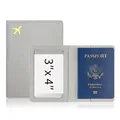 Gray PU leather passport holder featuring gold airplane logo and internal card slots - Gray
