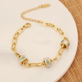 Gold paperclip chain bracelet with three blue enamel evil eye beads and adjustable clasp - Paperclip Chain Evil Eye Style (2#)