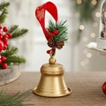 Christmas metal bell with red ribbon bow, pine needles and pine cones, 10cm holiday decor - Small Gold Bell (APYX324-1)