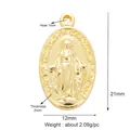 Gold plated copper oval Virgin Mary pendant medal, size 21x12mm for jewelry making - Light Green M149223-Gold Oval Mary Small