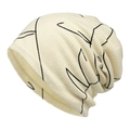 Cream knitted beanie with black abstract print, slouchy style for women's winter fashion - M (56-58cm) / Beige
