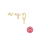 S925 sterling silver gold earrings set with marquise cut zircon stones and hoop charms - 3Pcs Per Set / Gold #2 (Multi-Zircon)