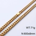 Collar de cadena cubana de acero inoxidable dorado, tamaño 600x8mm de 71g peso - Collar Dorado (KN227466-KFC) / 600x8mm
