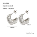Detailed view of 19mm C-shaped stainless steel earrings with weight and size specifications - Silver