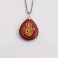 Halskette aus rotem Jaspis mit goldener Hamsa-Hand Gravur und silberner gedrehter Kette - Roter Jaspis mit 60CM Seilkette