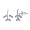 S925 Sterling Silber Flugzeug Ohrstecker mit glänzenden Zirkoniasteinen für Damen - 925er Silber / Silber