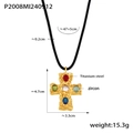Gehamerde titanium stalen kruis ketting met gekleurde zirkoon en 18K vergulde afwerking - Goud Meerkleurige Zirkoon