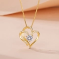 Golden double heart necklace with a round white zircon and small diamond accents - Gold Double Heart Necklace Xl-44
