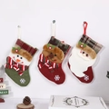 Three-piece Christmas stocking set featuring 3D Santa, snowman, and reindeer hanging designs - Set of 3 Small Size