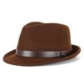 Classic dark brown wool felt jazz hat with leather belt and golden M metal buckle - 56-58CM(M) / Coffee-Coffee Belt