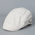 Detail of light beige retro flat cap featuring breathable cotton linen texture and metal buckle - M (56-58cm) / White