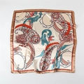 Beige paisley satin square scarf with colorful paisley patterns and brown border - 90x90cm / Khaki (FT265-3)