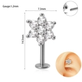 Silver stainless steel 1.2mm flower labret stud with clear marquise zircon stones - Style 5 / 1.2x6mm / Steel