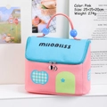 Pink house-shaped cosmetic bag in size 25x15x20cm with blue roof and bead handle - Pink House Bag