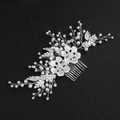 Silver bridal hair comb with elegant handmade pearls and leaf rhinestones on black base - Silver Handmade Artificial Pearl Rhinestone Hair Comb (HS-J6082)