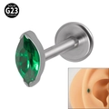 Green marquise cut G23 titanium stud earring with secure internal threading - NO 3 (Green Zirconia)
