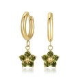 Luxurious gold flower earrings featuring olive green zircon petals and a golden clasp - Gold + Olive Green Zirconia