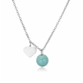 Collier minimaliste en acier inoxydable avec pendentif cœur et perle turquoise sur blanc - Perle 10MM / Argent-Bleu Turquoise