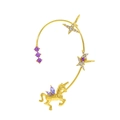 Goldene Einhorn und Stern Ohrmanschette mit lila Strasssteinen ohne Ohrloch - Stil H Gold Linke Seite (M-453)