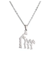 Collier en acier inoxydable argenté avec silhouette de mère et ses trois filles - Maman + 3 Filles / Argent