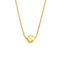 Golden snake chain necklace with a round polished pendant featuring engraved letter V - Letter V