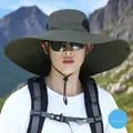 Men's outdoor wide brim sun hat in army green with breathable mesh for hiking - 15cm Large Brim Army Green